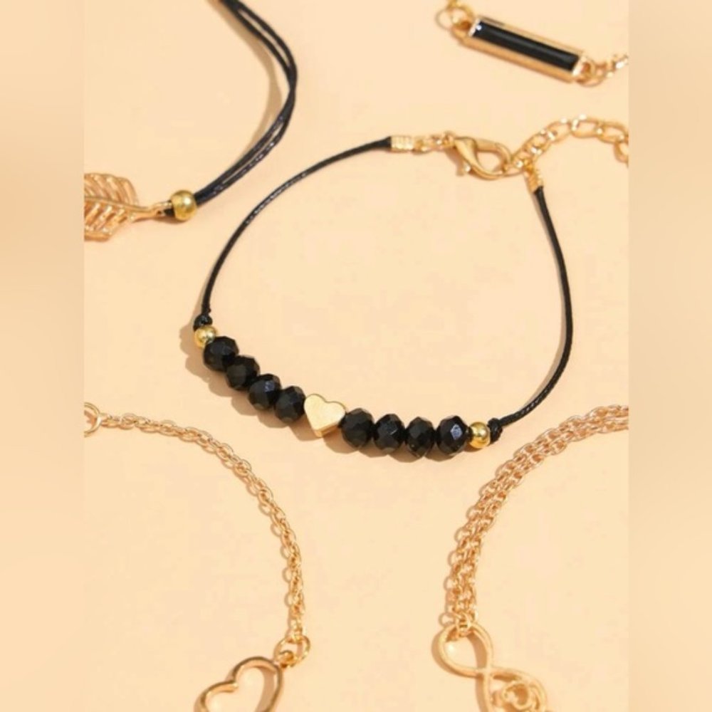 5pcs Heart & Leaf Decor Bracelet For Women Jewelry Gift Wedding Party Engagement - Picture 2 of 4